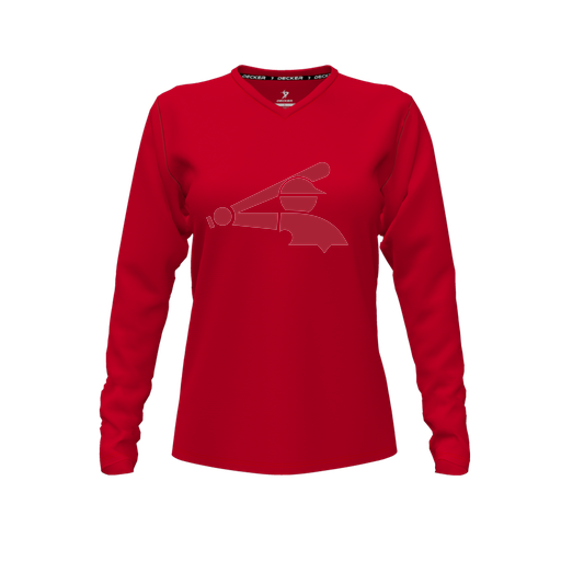 [CUS-DFW-TEES-CMF-VNK-LSL-RED-FYXS-LOGO2] Decker Comfort T-Shirt (Female Youth XS, Red, V Neck, Logo 2, Long Sleeve)