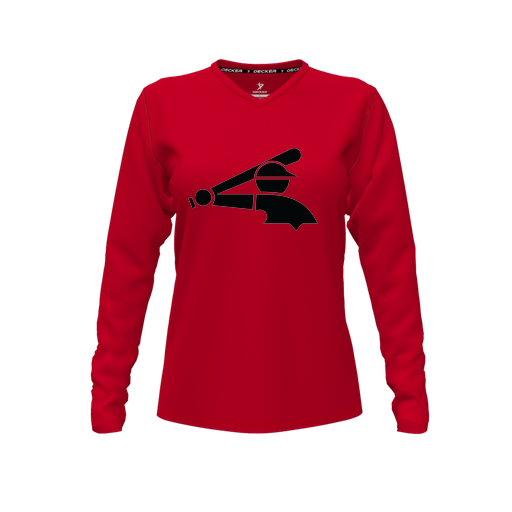 [CUS-DFW-TEES-PER-VNK-LSL-RED-FYXS-LOGO3] Decker Performance T-Shirt (Female Youth XS, Red, V Neck, Logo 3, Long Sleeve)