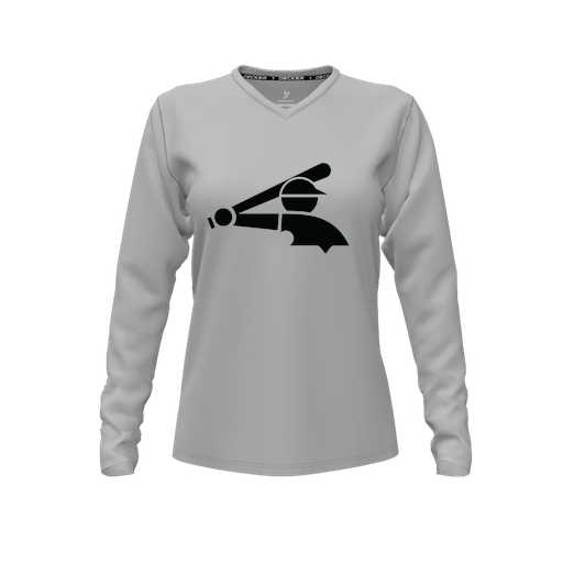 [CUS-DFW-TEES-PER-VNK-LSL-GRY-FYXS-LOGO3] Decker Performance T-Shirt (Female Youth XS, Gray, V Neck, Logo 3, Long Sleeve)