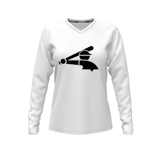 [CUS-DFW-TEES-CMF-VNK-LSL-WHT-FYXS-LOGO3] Decker Comfort T-Shirt (Female Youth XS, White, V Neck, Logo 3, Long Sleeve)