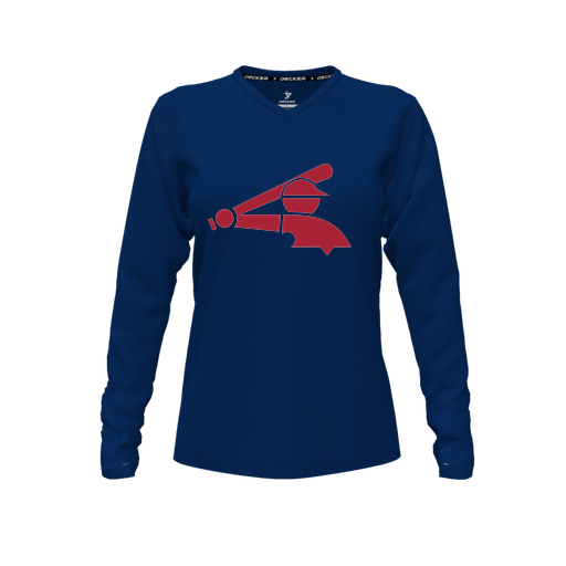 [CUS-DFW-TEES-CMF-VNK-LSL-NVY-FYXS-LOGO2] Decker Comfort T-Shirt (Female Youth XS, Navy, V Neck, Logo 2, Long Sleeve)