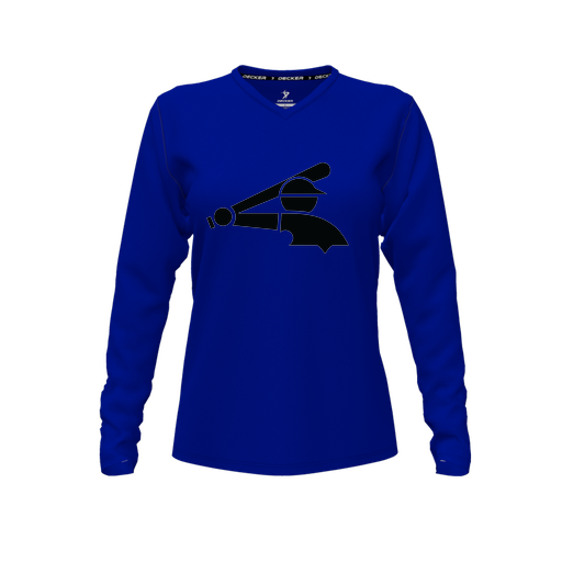 [CUS-DFW-TEES-CMF-VNK-LSL-RYL-FYXS-LOGO3] Decker Comfort T-Shirt (Female Youth XS, Royal, V Neck, Logo 3, Long Sleeve)
