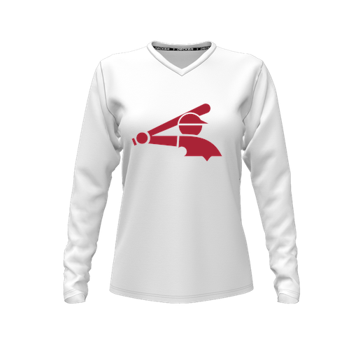 [CUS-DFW-TEES-PER-VNK-LSL-WHT-FYXS-LOGO2] Decker Performance T-Shirt (Female Youth XS, White, V Neck, Logo 2, Long Sleeve)