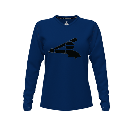 [CUS-DFW-TEES-PER-VNK-LSL-NVY-FYXS-LOGO3] Decker Performance T-Shirt (Female Youth XS, Navy, V Neck, Logo 3, Long Sleeve)