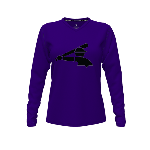 [CUS-DFW-TEES-PER-VNK-LSL-PUR-FYXS-LOGO3] Decker Performance T-Shirt (Female Youth XS, Purple, V Neck, Logo 3, Long Sleeve)